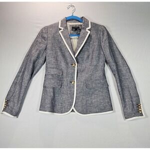 J.Crew Schoolboy Blazer 00 Chambray Linen White Piping Gold Crest Buttons